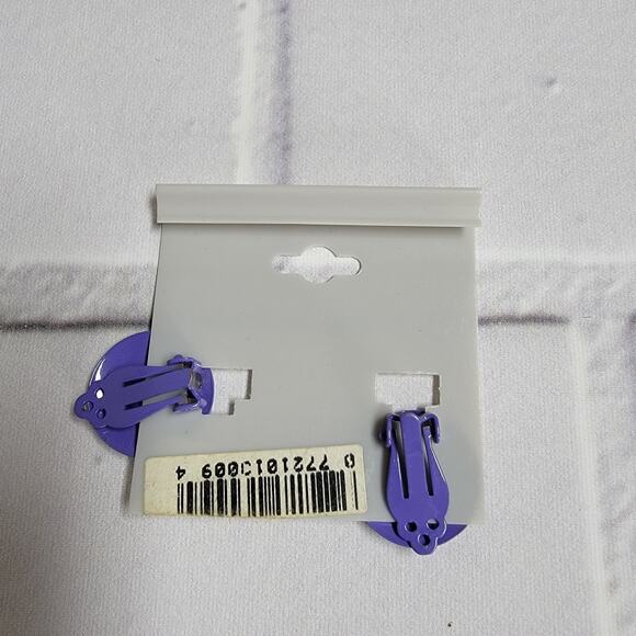 Vintage Clip On Earrings Blue/Purple with White Dots - Picture 2 of 2